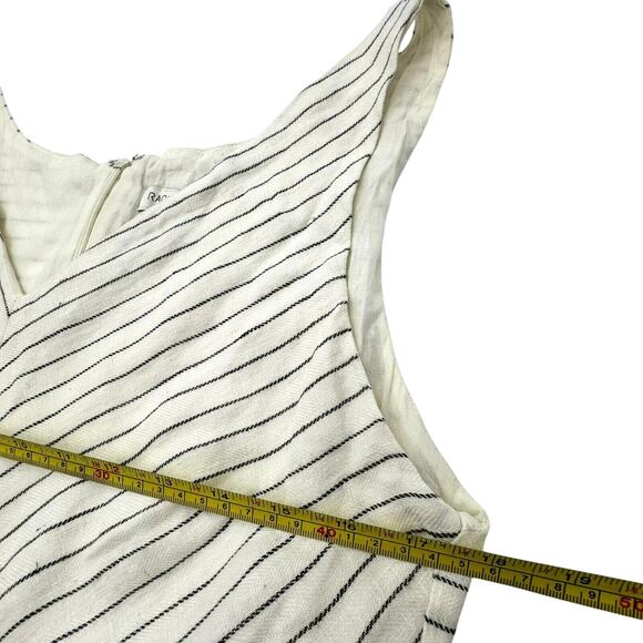 RACHEL ZOE Womens 10 Linen Sleeveless Jumpsuit Romper White Black Stripe Pockets - Picture 9 of 10